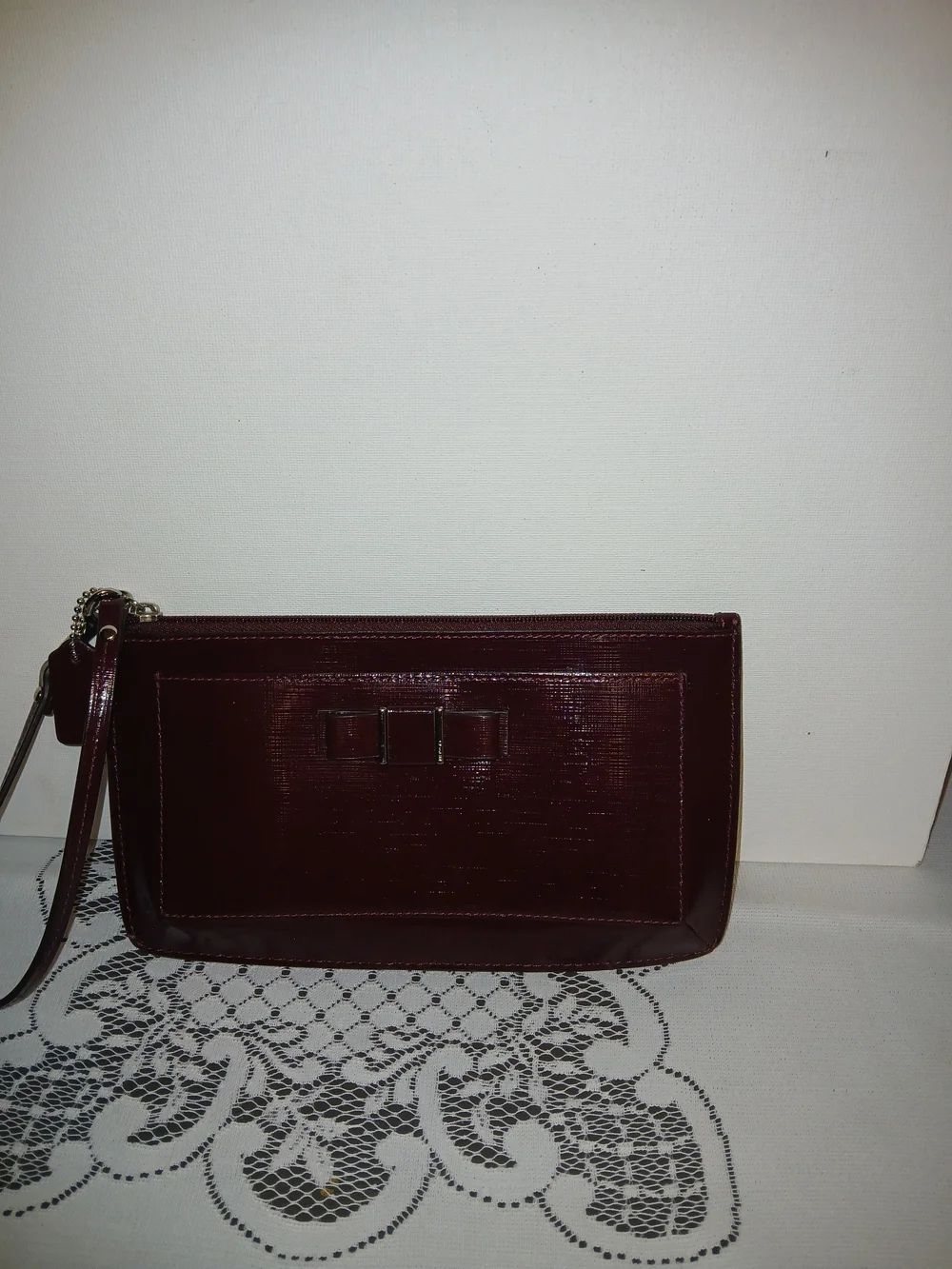 Coach Patent Wristlet Clutch in Burgundy